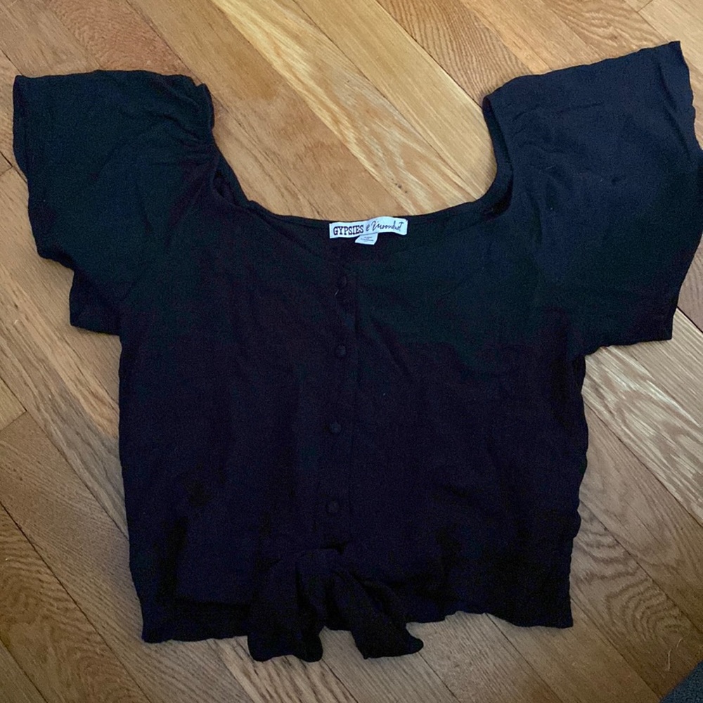 Black Flutter Sleeve Tie Front Top